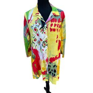 CTC Linen Abstract Art Thick Linen Tunic Shirt Dress XL Artsy Retro Sustainable